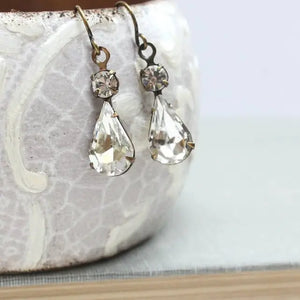 Crystal Glass Earrings - Vintage Rhinestone Jewel