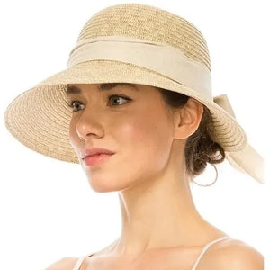 Lampshade Sun Hat with Linen Bow, 2 colors
