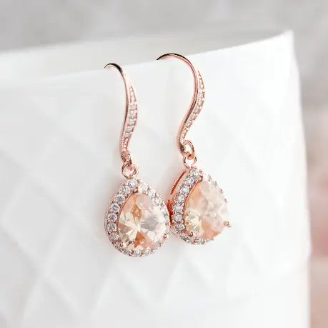 Small Peach Sparkle Jewel Drop Earrings
