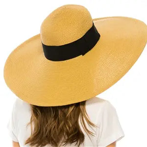 Oversized Straw Hat with Drawstring