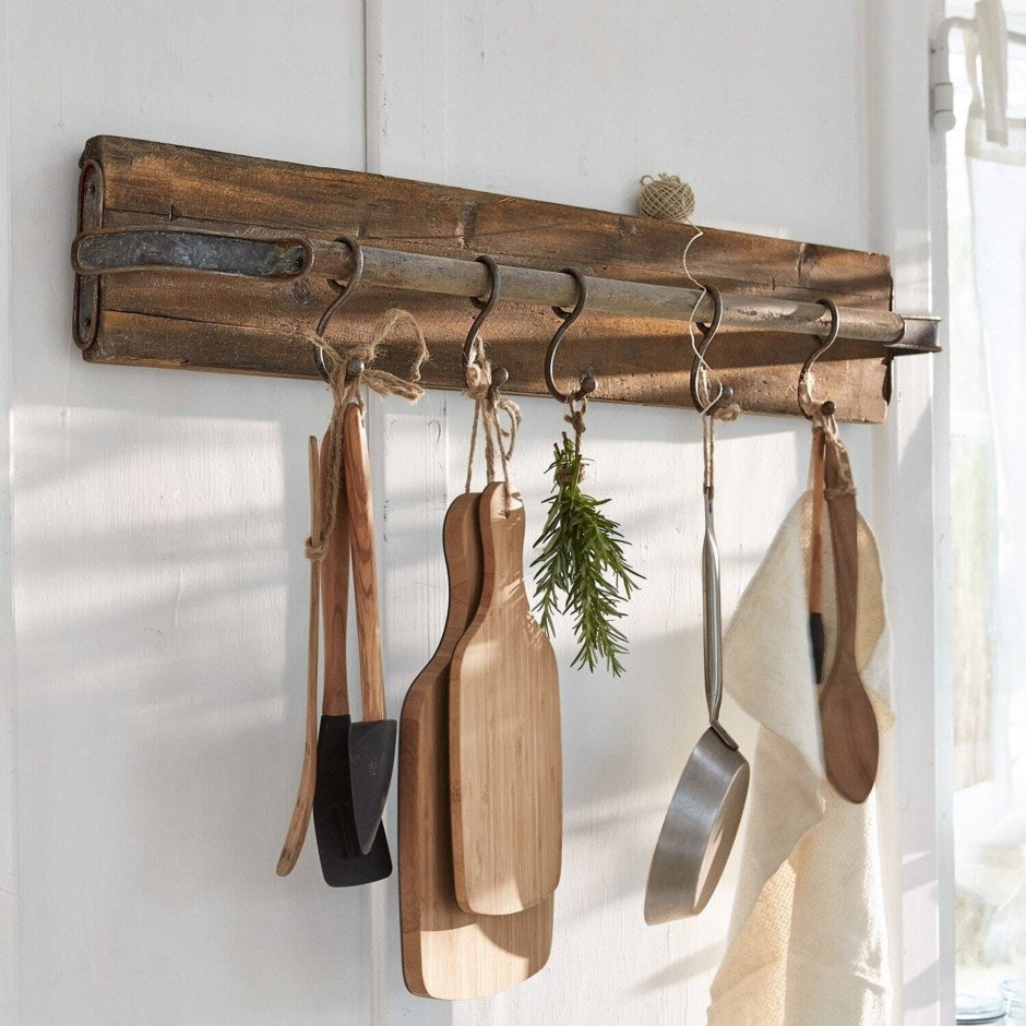 Wooden Wall Rack with metal hooks