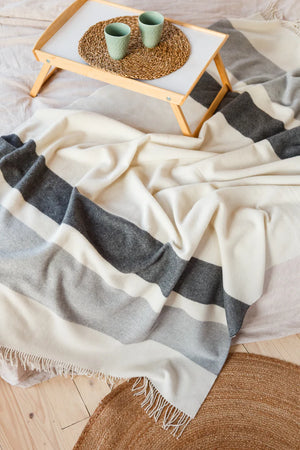 Soho Throw Ivory with Charcoal and Light Grey Stripes