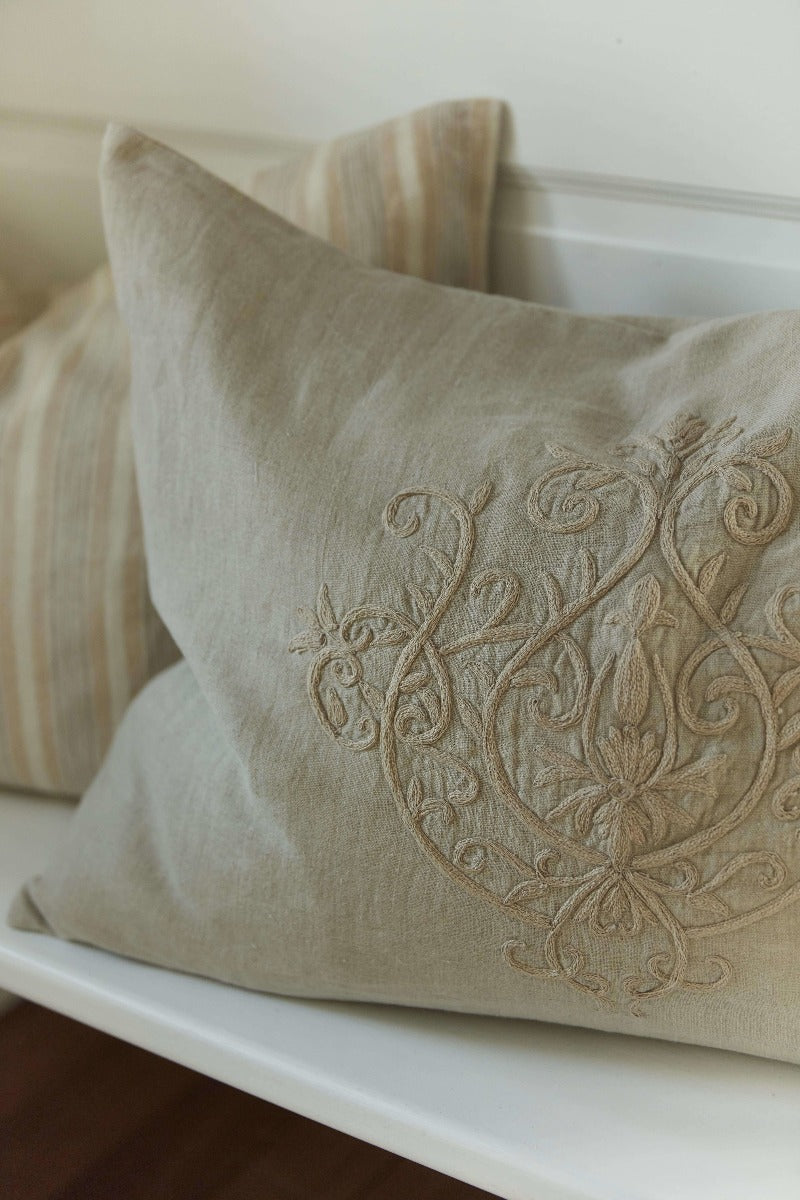 Embroidered Linen Cushion Cover, 2 sizes