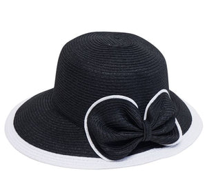 Black & White Straw Sun Hat with Bow